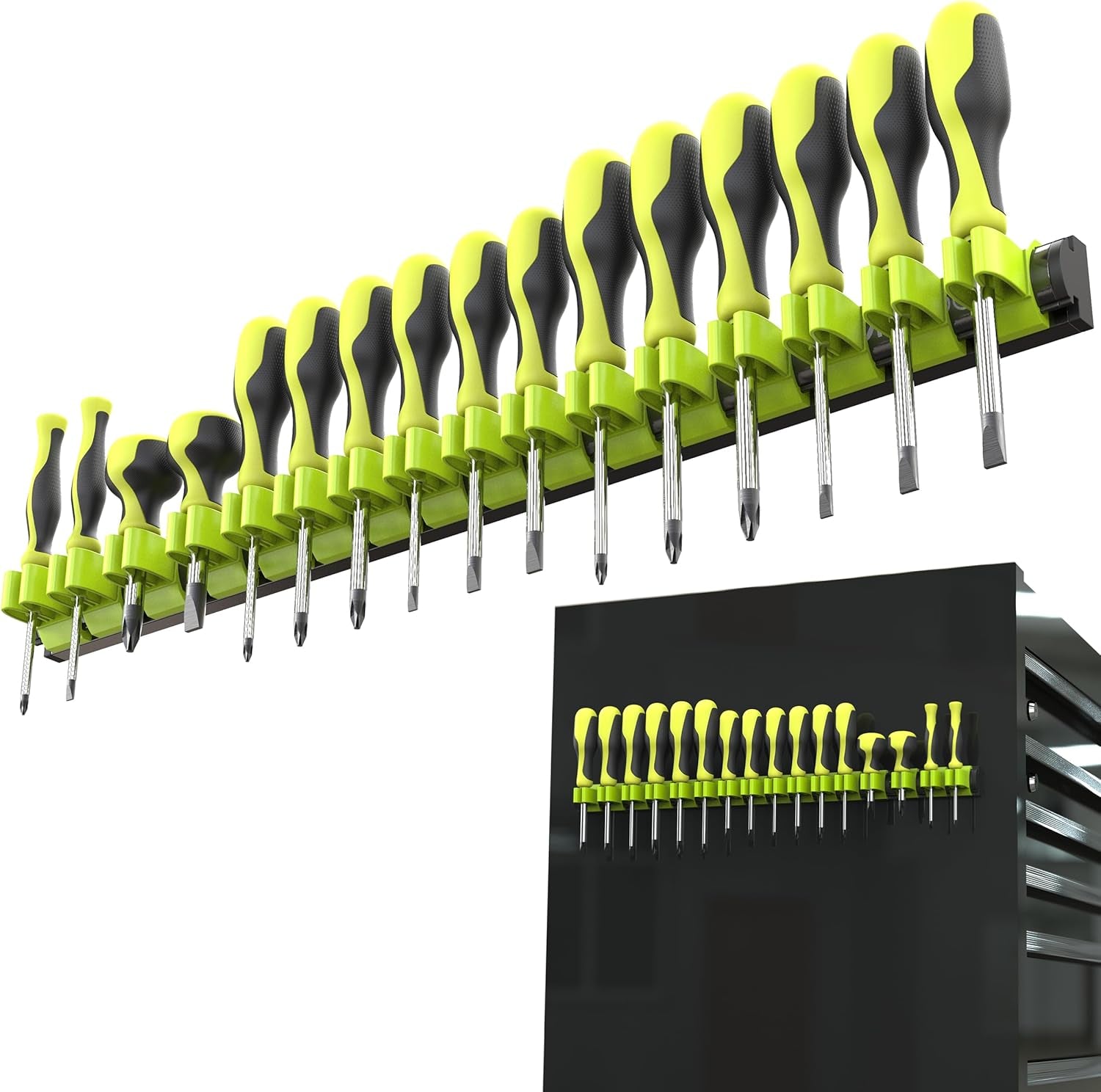 Magnetic Screwdriver Organizer - Screwdriver Holder with Strong Magnets and Foam Backing - Professional Tool Holder and Tool Organizer - Stores up to 16 Screwdrivers - Red - Part: 1008