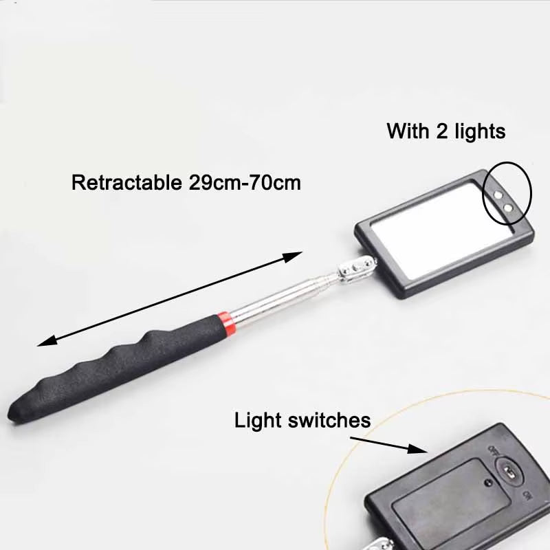 360° Inspection Mirror LED Light Telescoping Mirrors Extend Mechanic Tools Inspection Mirror Telescopic Handle Repairing Tools