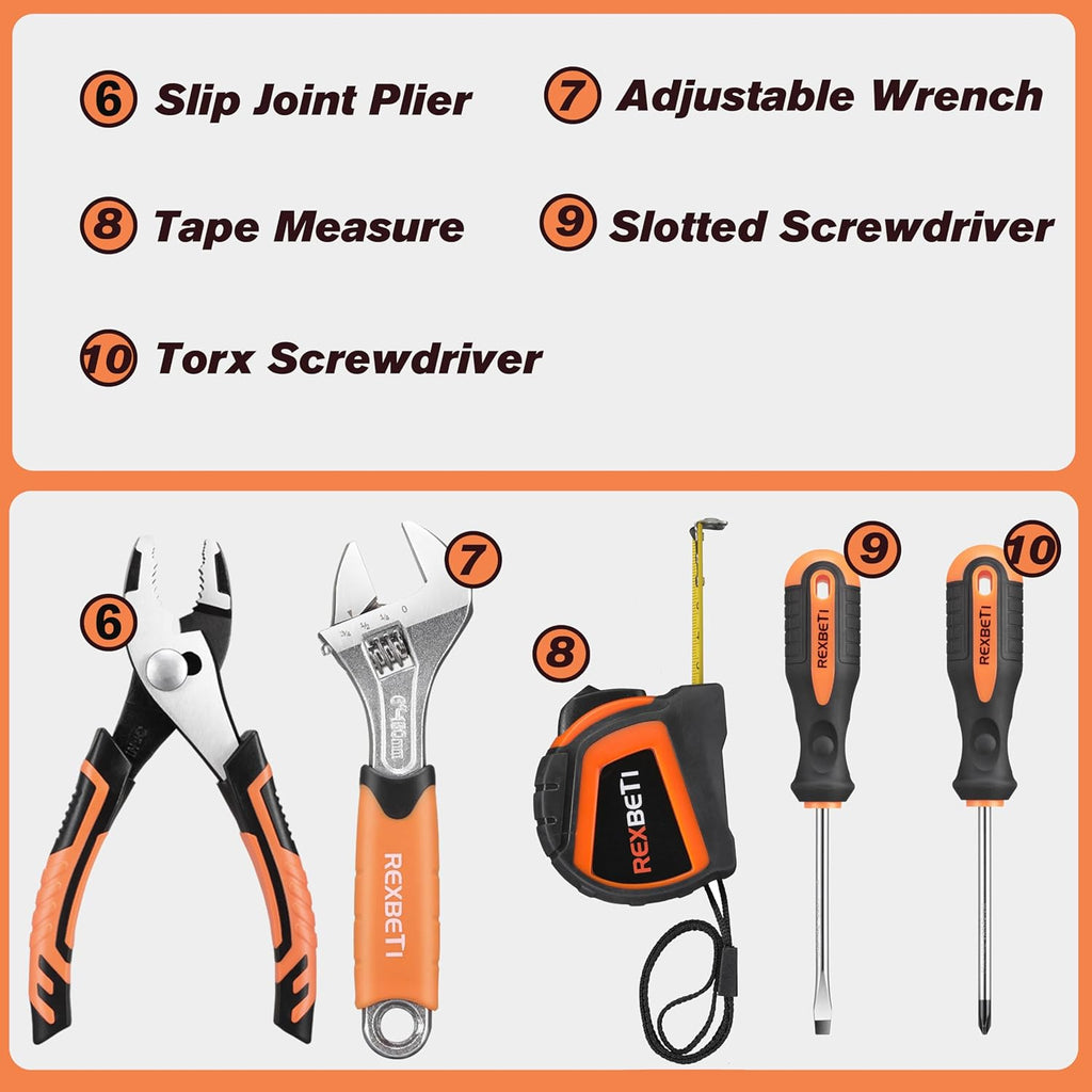 10-Piece Kids Tool Set with Real Hand Tools, Orange Durable Storage Bag, Children Learning Tool Kit for Home DIY and Woodworking, 6+ Years Old Birthday Gift