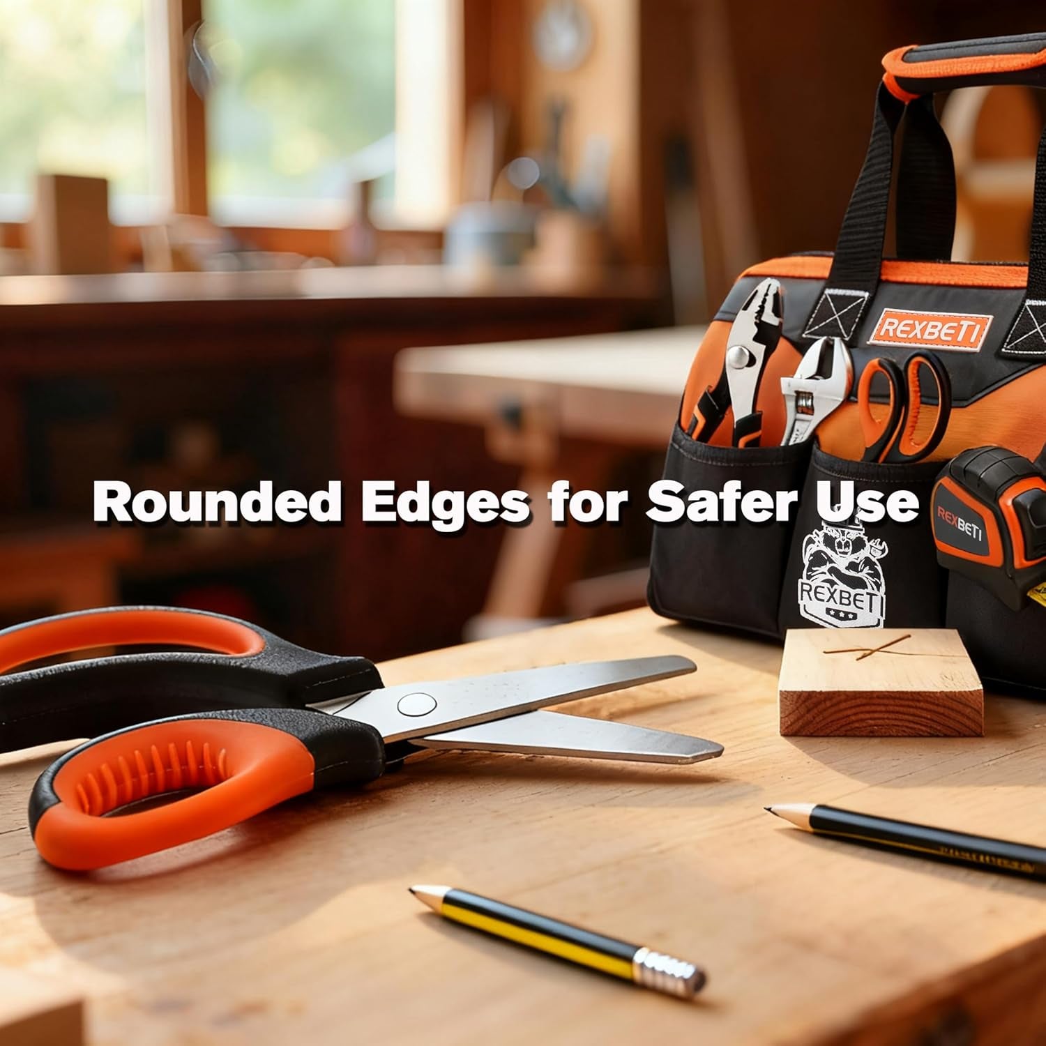 10-Piece Kids Tool Set with Real Hand Tools, Orange Durable Storage Bag, Children Learning Tool Kit for Home DIY and Woodworking, 6+ Years Old Birthday Gift